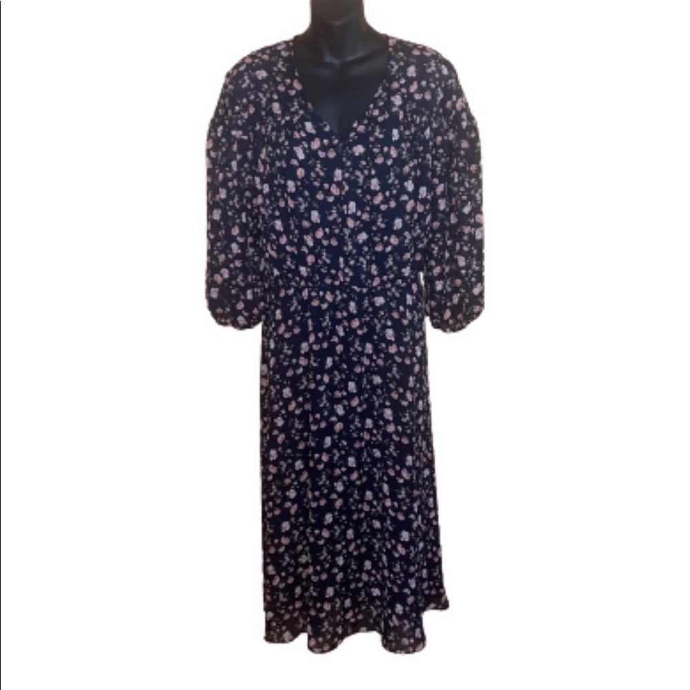 Lane Bryant navy blue floral midi dress EUC size 16